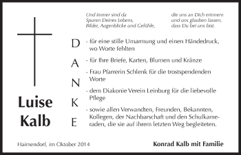 Traueranzeige von Luise Kalb von Pegnitz-Zeitung